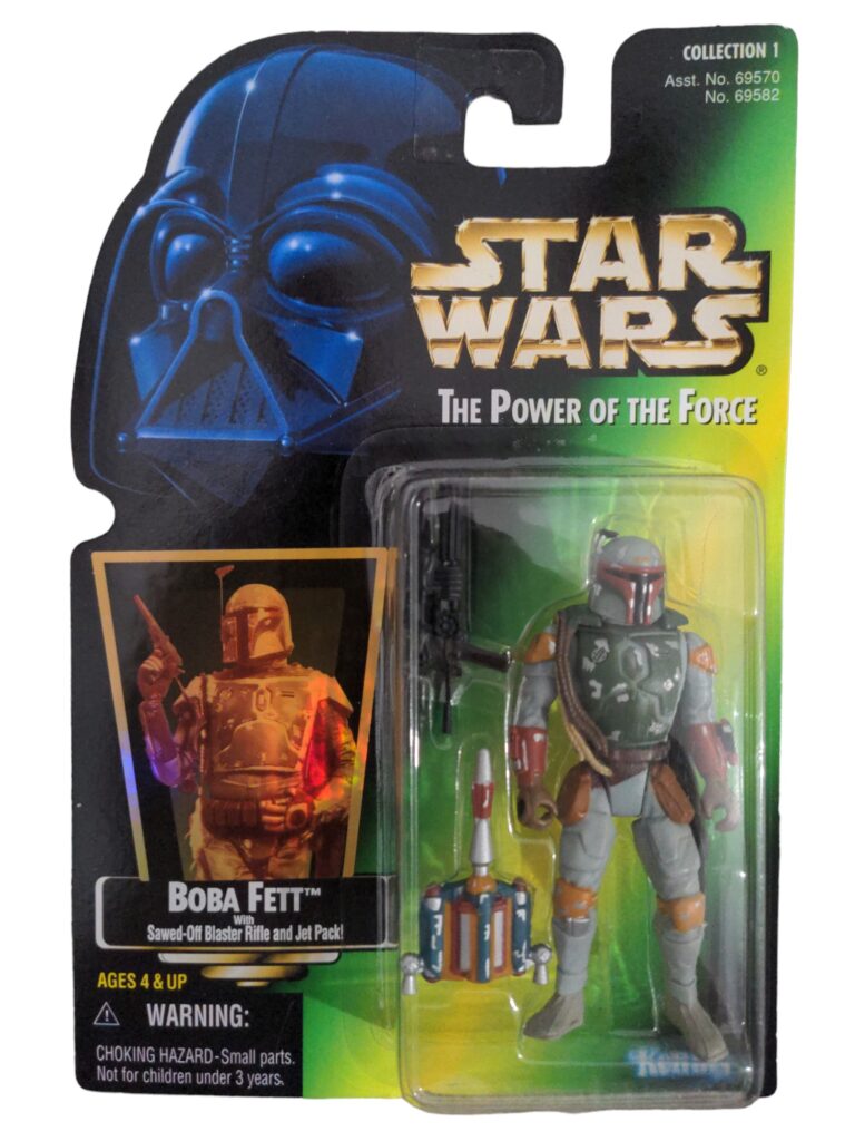 star wars power of the force boba fett with sawed-off blaster rifle and jet pck